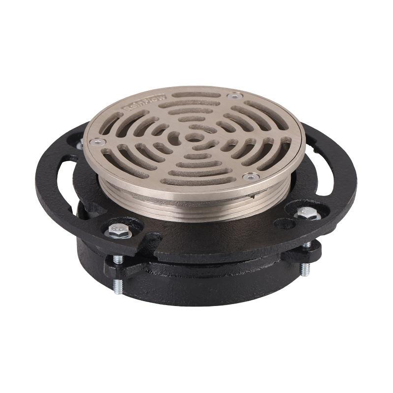 GH-6026 Desagüe de piso de hierro fundido ajustable con rejilla redonda de latón y colador